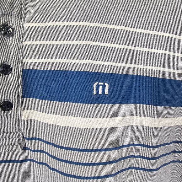 Travis Mathew Performance Polo Shirt XXL Gray & Blue Stripes Short Sleeve Golf - Picture 5 of 10
